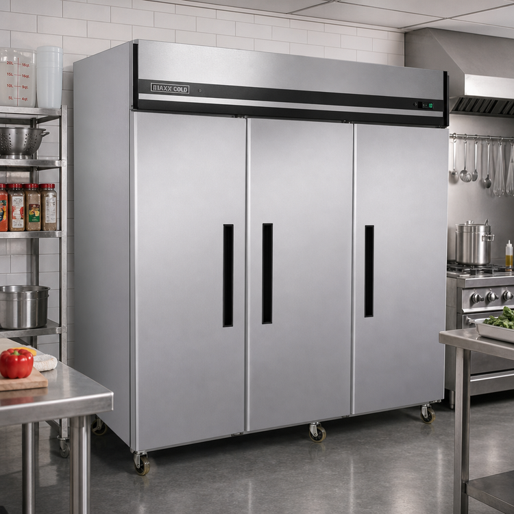 Product image #2 for Maxx Cold X-Series Three-Section Reach-In Upright Freezer, 72 Cu. Ft., Stainless Steel