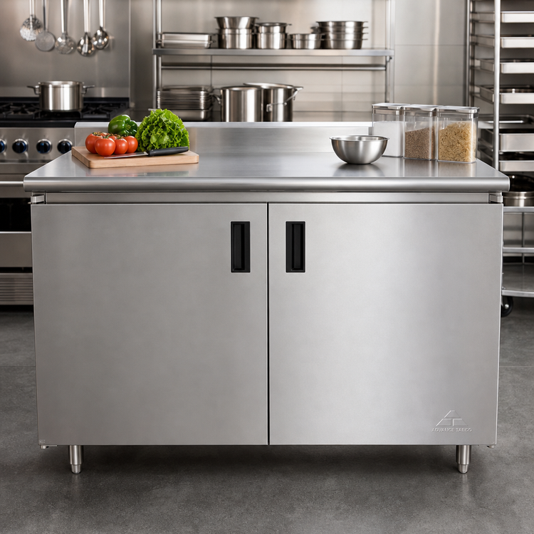 Product image #2 for Advance Tabco 60" x 30" Enclosed Stainless Steel Work Table with Cabinet Base and Hinged Doors