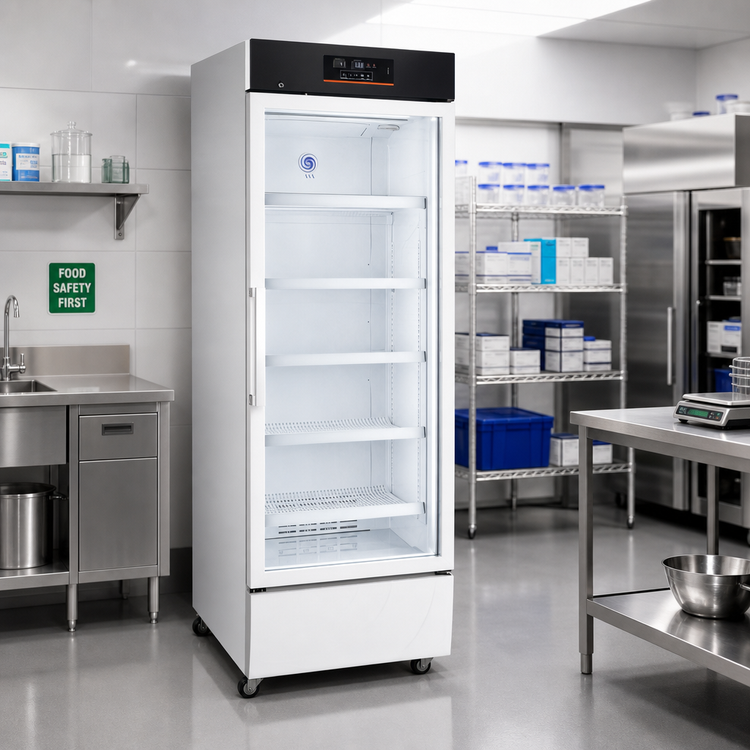 Product image #2 for KoolMore 15 Cu. Ft. Medical Pharmacy Refrigerator with Electric-Heated Glass Door and Backup Battery, White