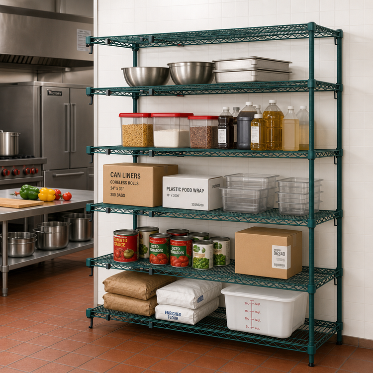 Product image #3 for Metro Super Adjustable Super Erecta Add-On Wire Shelving Unit, 72"W x 24"D x 74"H, 5 Shelves, Metroseal 3 Green Epoxy