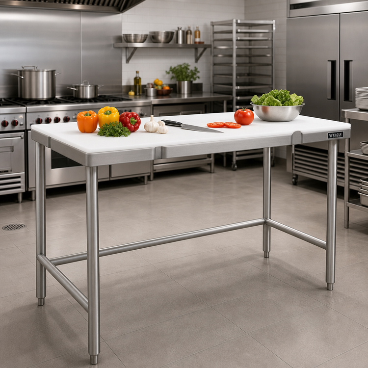 Product image #2 for Eagle Group Poly Top Cutting Table with Stainless Steel Tubular Base, 72 x 30 x 34-1/2 Inches