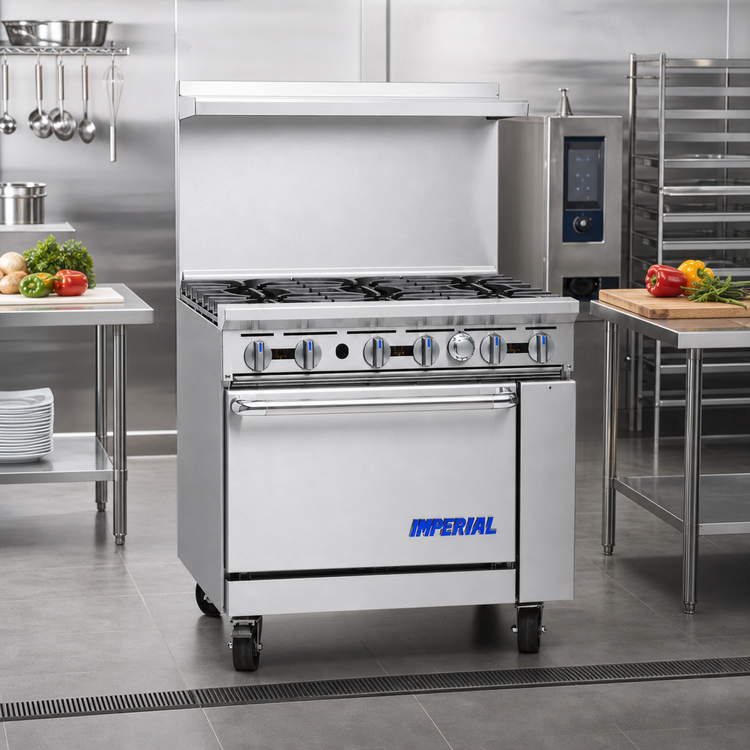 Product image #2 for Imperial Pro Series 36-Inch Commercial Gas Restaurant Range with 6 Open Burners and Standard Oven