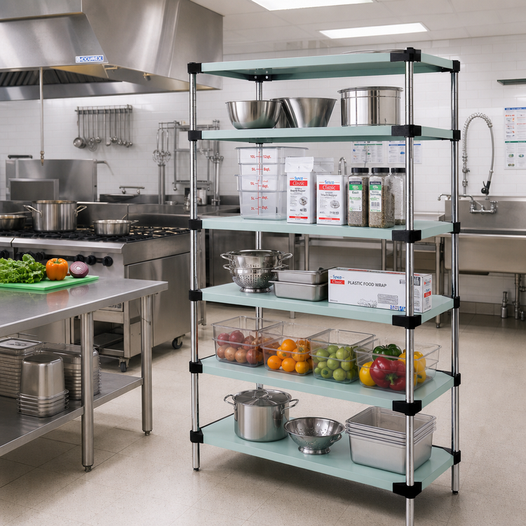 Product image #2 for Quantum Solid Stainless Steel Shelving Starter Kit, 48" W x 18" D x 54" H, 5 Shelves