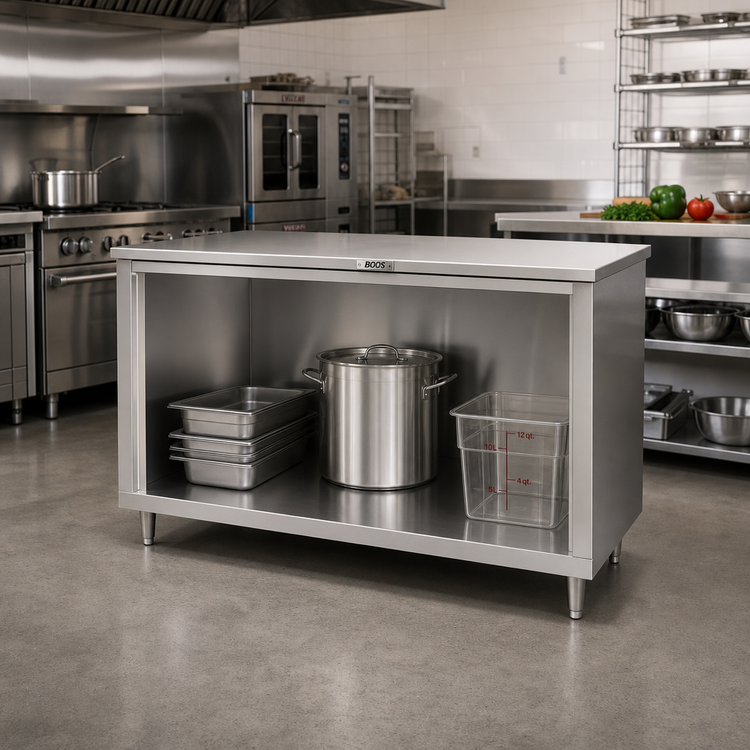 Product image #2 for John Boos Stainless Steel Cabinet Base Work Table with Open Front and Safety Edge, 72 x 30 Inches
