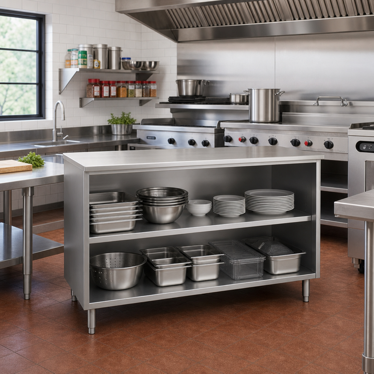 Product image #2 for Eagle Spec-Master Open Front Stainless Steel Plate Cabinet with Fixed Intermediate Shelf, 144W x 15D