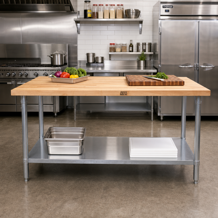 Product image #2 for John Boos TNS10A 84 x 30 Inches Wood Top Work Table with Stainless Steel Base and Adjustable Undershelf