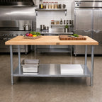Thumbnail image #2 for John Boos TNS10A 84 x 30-Inch Maple Wood Top Work Table, 2-1/4-Inch Thick, Stainless Steel Base with Adjustable Undershelf