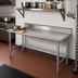 Thumbnail image #2 for Advance Tabco 84 Inch x 24 Inch 16-Gauge 430 Stainless Steel Work Table with 5 Inch Backsplash and Galvanized Open Base