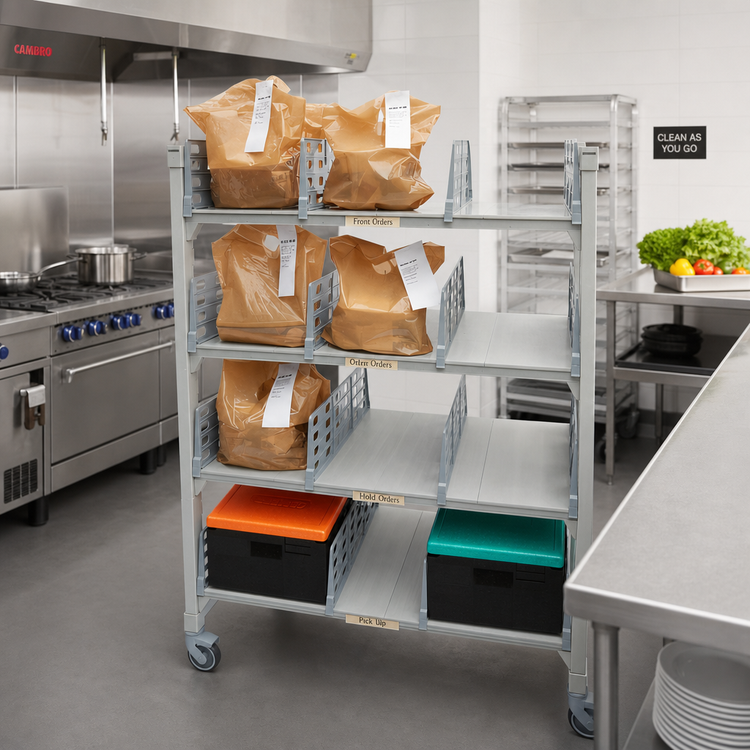 Product image #2 for Cambro Camshelving Premium Mobile Flex Station Unit with 4 Solid Shelves, 24 x 48 x 67 Inches, Speckled Gray