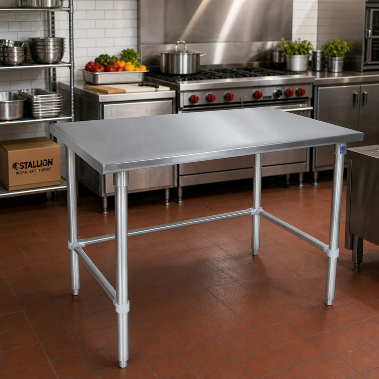 Product image #2 for Stallion 60-Inch x 36-Inch Stainless Steel Flat Top Work Table with Safety Edge and Galvanized Base