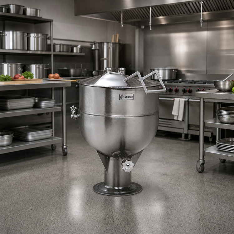 Product image #2 for Legion LP-20 20 Gallon Stationary Direct Steam Kettle, 2/3 Jacketed, Pedestal Mounted