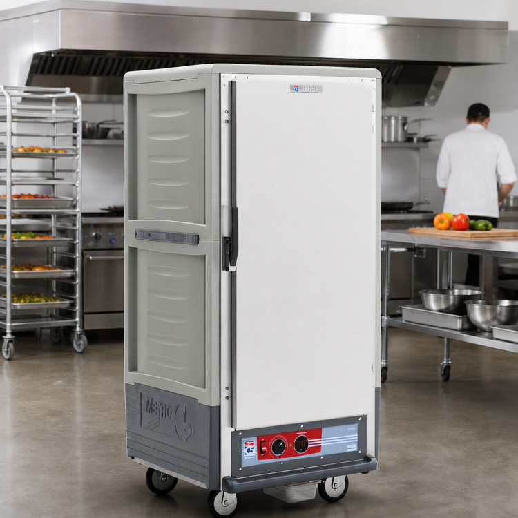 Product image #2 for Metro C5 3 Series Mobile 3/4 Height Heated Holding Cabinet with Gray Insulation Armour, Full-Length Solid Door and Lip Load Slides