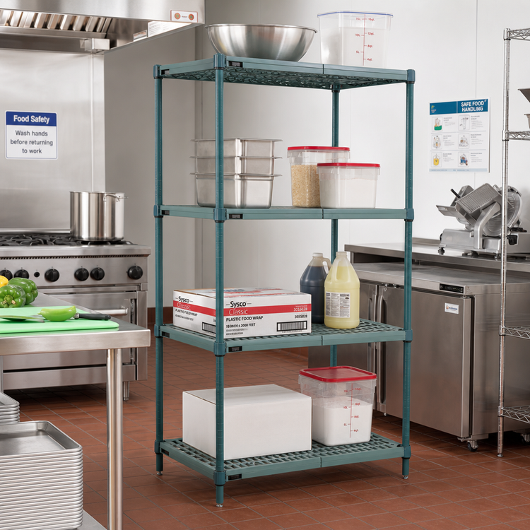 Product image #2 for Quantum WR86-2424WPM 4-Tier Stationary Wire Plastic Mat Shelving Unit, 24 x 24 x 86 Inches, Green Epoxy Coated