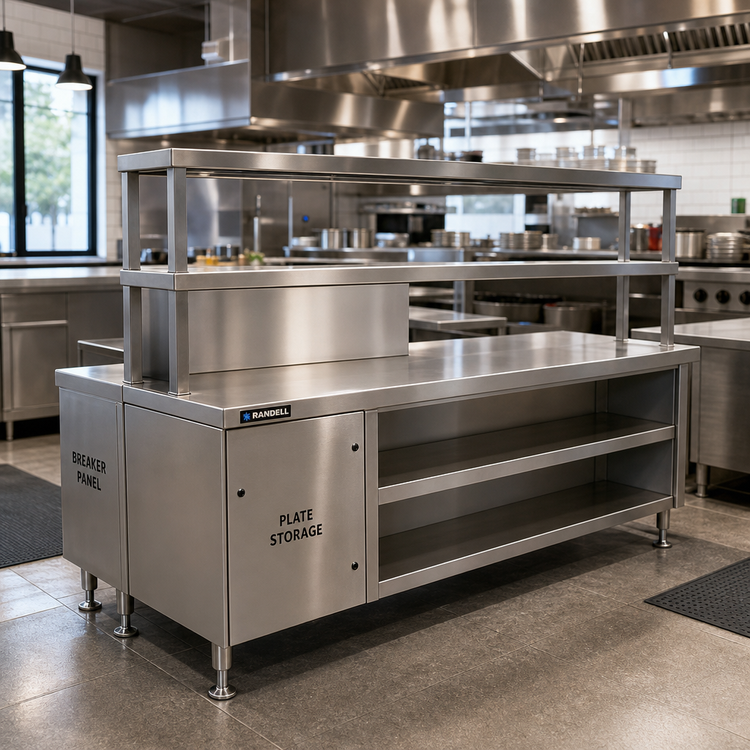 Product image #2 for Randell 99.5-Inch Modular Chef Service Counter Right Section with Breaker Panel, Plate Storage Cabinet and Double Overshelf
