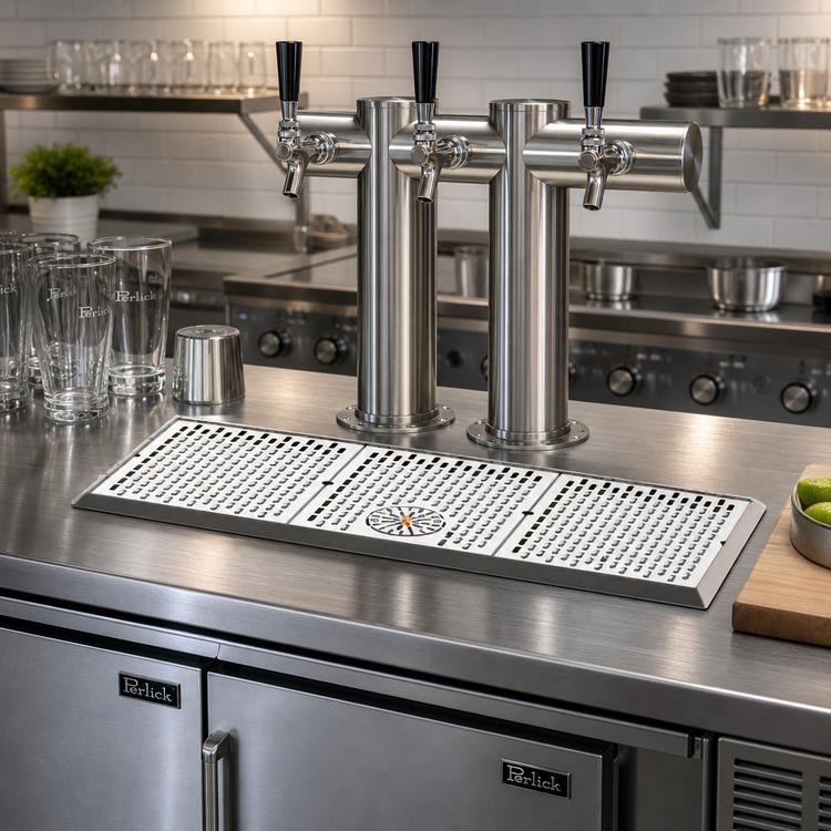 Product image #2 for Perlick C18000 Series 27-Inch Surface-Mount Drip Tray with Glass Rinser for Brew Pipe Towers