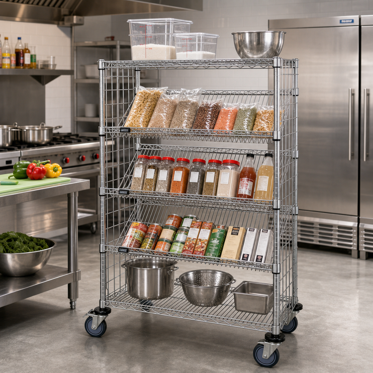 Product image #2 for Quantum Slanted Shelf Enclosure Cart with 2 Flat and 3 Slanted Shelves, 48 Inch W x 18 Inch D x 69 Inch H