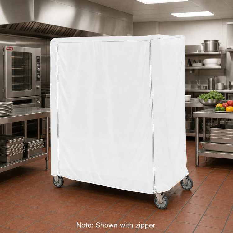 Product image #2 for Metro Waterproof Vinyl-Nylon Coated Banquet Cart Cover with PVC Zipper, 48 x 24 x 74 Inches, White