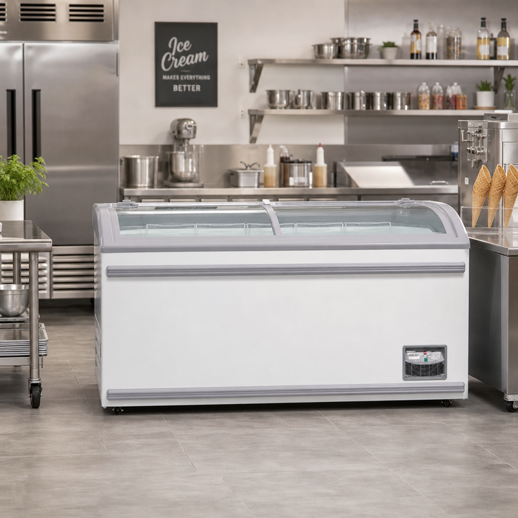 Product image #2 for Omcan USA 17.7 Cu. Ft. Ice Cream Freezer with Sliding Curved Glass Doors