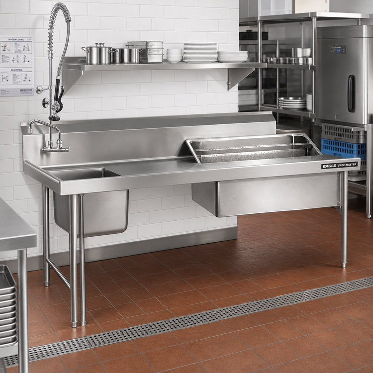Product image #2 for Eagle Spec-Master Straight Soiled Dishtable with Pre-Rinse Sink, Left-to-Right Operation, 84 x 30 x 43-1/2 Inch