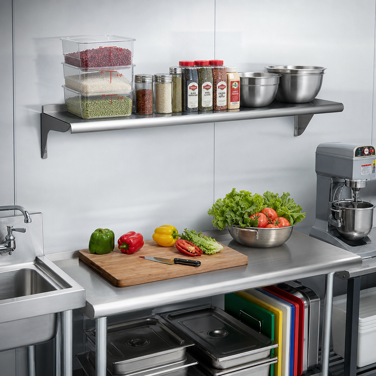 Product image #2 for Eagle Group 84-Inch x 10-Inch Wall-Mounted Shelf, 16 Gauge Type 430 Stainless Steel