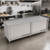 Thumbnail image #2 for John Boos 132-Inch x 30-Inch Stainless Steel Cabinet Base Work Table with Sliding Doors and 1-1/2-Inch Rear Up-Turn