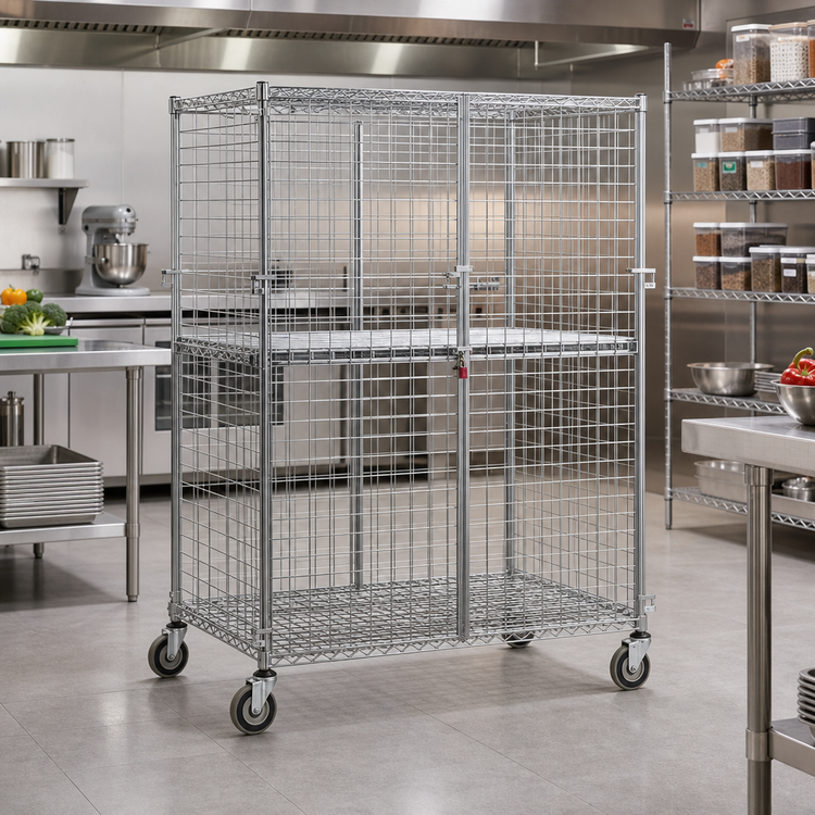 Product image #2 for Eagle Group QuadTruss Mobile Wire Security Cage with Lockable Double Doors, Chrome-Plated Finish, 51.25 x 33.25 x 69 Inches