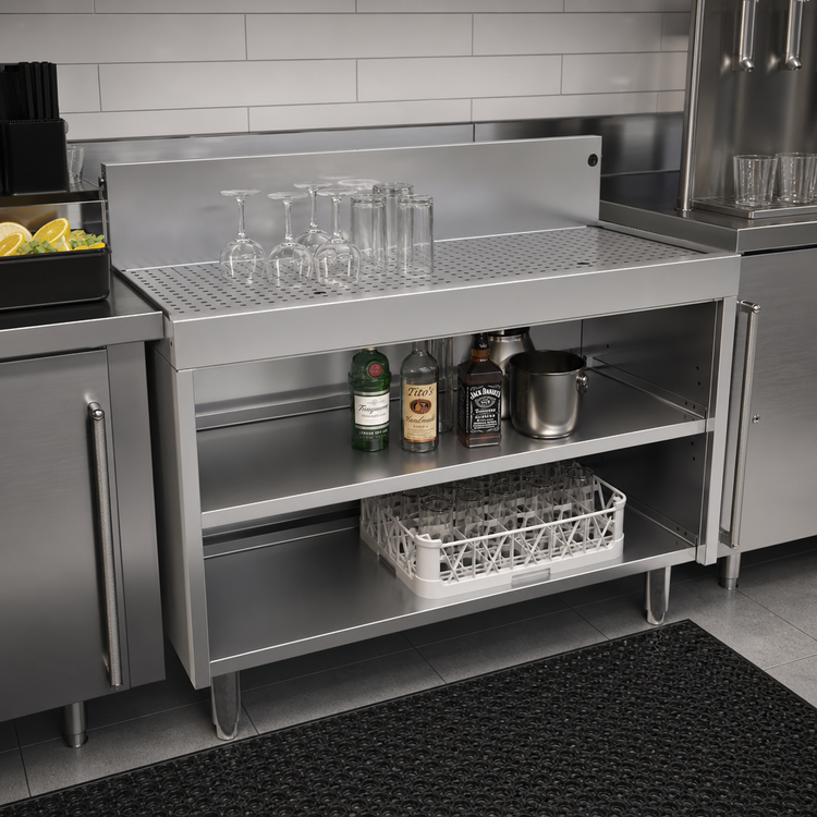 Product image #2 for Glastender 42-Inch x 19-Inch Underbar Drainboard Cabinet Base, Open Front, Stainless Steel