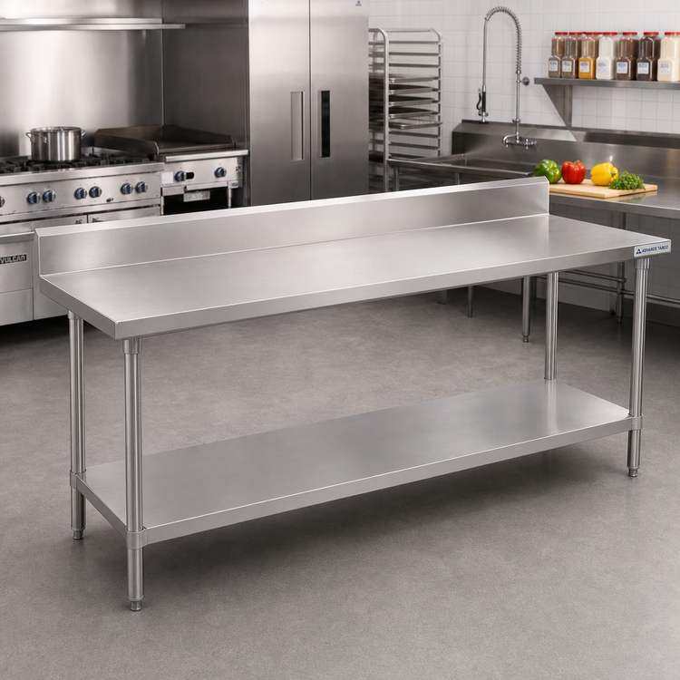 Product image #2 for Advance Tabco 108" x 30" Stainless Steel Work Table with 5" Backsplash and Adjustable Undershelf