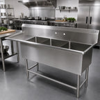 Thumbnail image #2 for John Boos Pro-Bowl 3PB24-1D24L 3-Compartment Stainless Steel Sink with Left Drainboard, 24 x 24 x 12 Inch Bowls, 16-Gauge, 10-Inch Backsplash