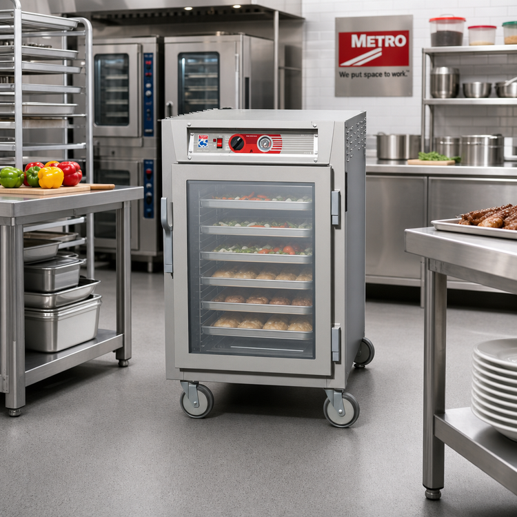 Product image #2 for Metro C5 6 Series Half-Height Mobile Pass-Thru Heated Holding Cabinet with Tempered Double-Pane Glass Doors and Universal Wire Slides