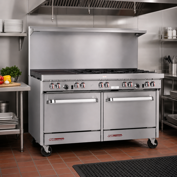 Product image #2 for Southbend S-Series 60-Inch Commercial Gas Restaurant Range with 6 Open Burners, 24-Inch Griddle/Broiler, and 2 Convection Ovens
