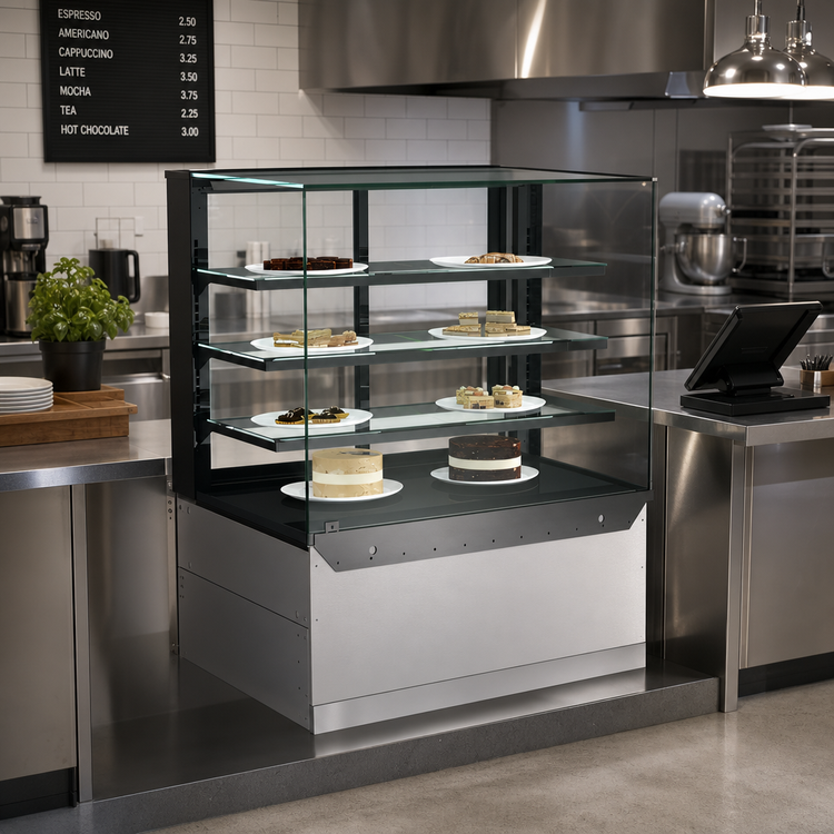 Product image #2 for Reveal® 35-3/4-Inch Wide Non-Refrigerated Slide-In Service Counter Case with 3 Adjustable Glass Shelves