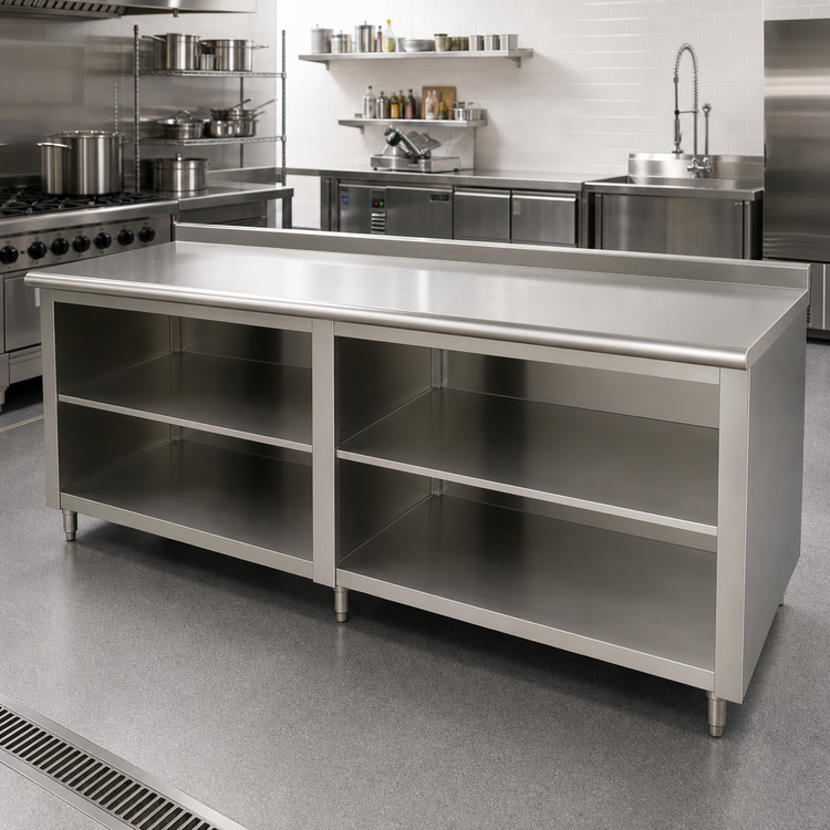 Product image #2 for Advance Tabco Stainless Steel Work Table with Open Front Cabinet Base and Mid-Shelf, 144 x 36 Inches