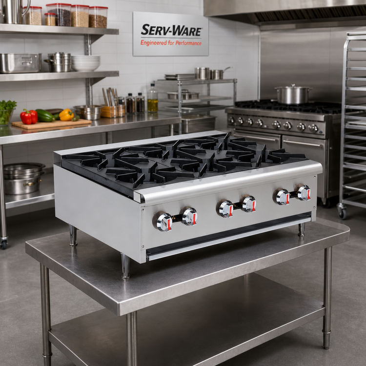 Product image #2 for Serv-Ware SHPS-36 36-Inch Six Burner Natural Gas Commercial Hot Plate with Legs