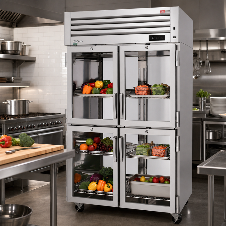 Product image #2 for Turbo Air PRO Series Two-Section Pass-Thru Reach-In Refrigerator with 4 Front and 4 Rear Glass Half Doors, 50.23 Cu. Ft.