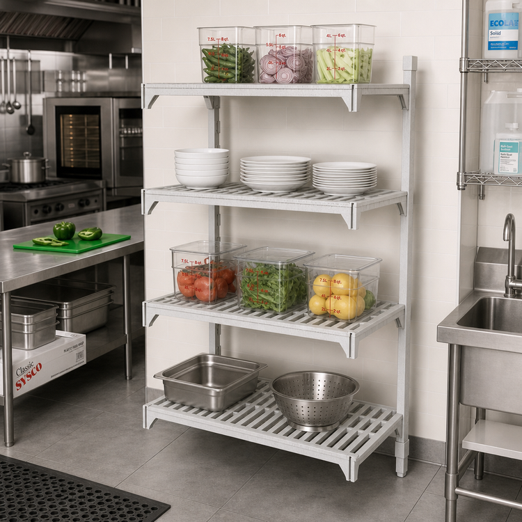 Product image #3 for Cambro Camshelving Premium 4-Tier Vented Add-On Polymer Shelving Unit, 24 x 36 x 72 Inches, Speckled Gray