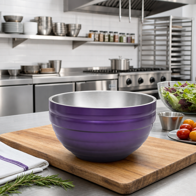 Product image #2 for Vollrath Round Double-Wall Insulated Serving Bowl, 1.7 Quart, Passion Purple/Satin Stainless Steel
