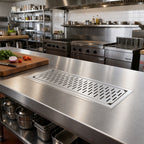 Thumbnail image #2 for John Boos UBDP-1236-X 36 x 12 Inch Drop-In Stainless Steel Drip Pan with Removable Perforated Insert, 1/4 MPT Drain