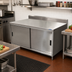 Thumbnail image #2 for BK Resources 60 Inch x 30 Inch Stainless Steel Chef Table with Cabinet Base, Sliding Doors, and 5 Inch Backsplash