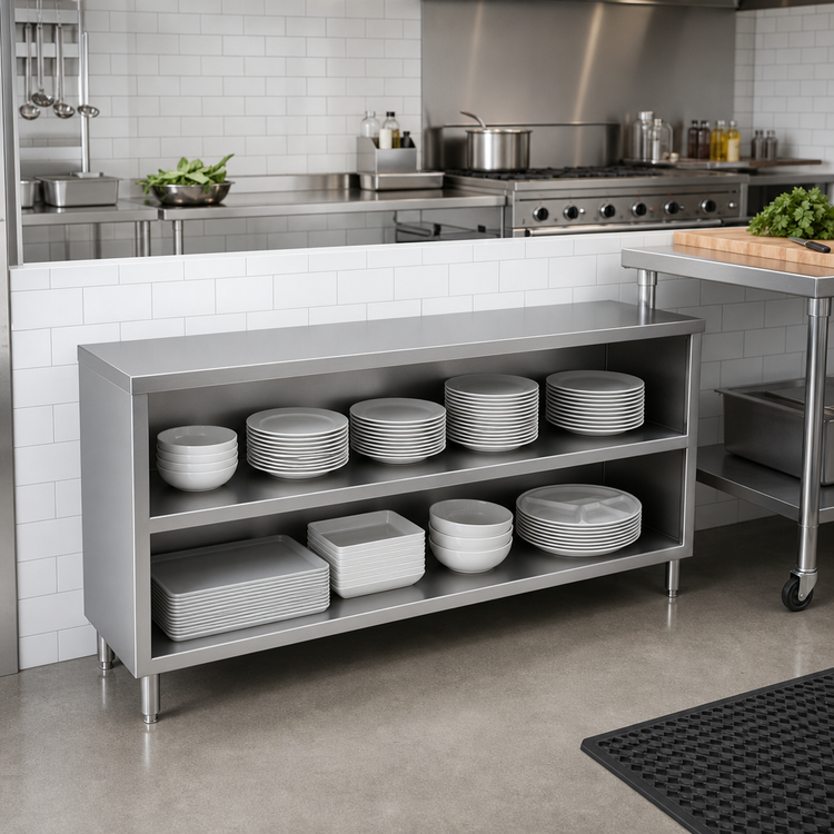 Product image #2 for John Boos 60-Inch Wide Open Front Dish Storage Cabinet, 18-Inch Deep, Stainless Steel