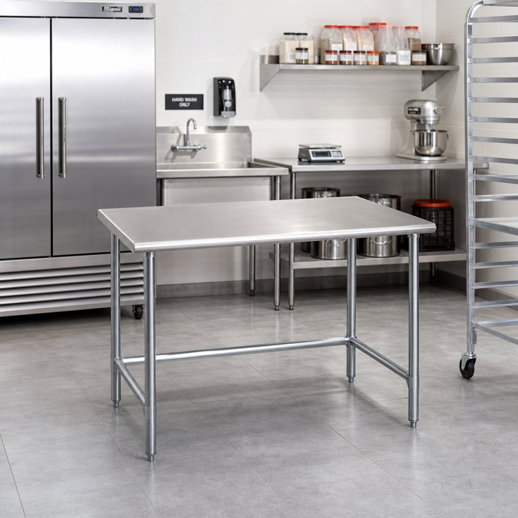 Product image #2 for Eagle Budget Series 30 Inch x 24 Inch Flat Top Stainless Steel Work Table with Galvanized Tubular Base