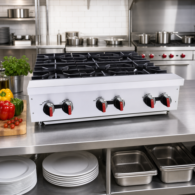 Product image #2 for BakeMax BAFA6M-36 36-Inch Countertop Natural Gas Hot Plate with 6 Double Cast Iron Burners