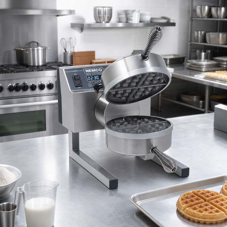 Product image #2 for Nemco Single Countertop Belgian Waffle Baker for Round Waffles with Digital Programmable Controls, 240V