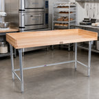 Thumbnail image #2 for John Boos DNB11A 108" x 30" Baker's Work Table with 1-3/4" Maple Top, 4" Coved Riser and Galvanized Base