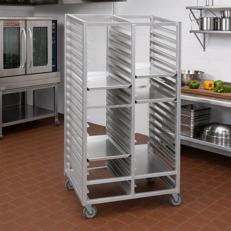 Product image #2 for Channel 422A Standard Series Double Section Aluminum Cafeteria Tray Rack for 18" x 26" Trays, 41" W x 26" D x 70" H, 30 Capacity