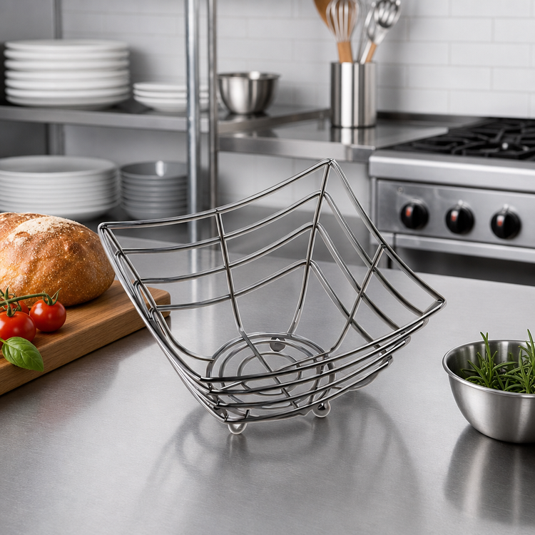 Product image #2 for Space/Time Continuum Square Web Serving Basket with Balled Tip Feet, Chrome Finish, 8-1/4 x 4-1/2 Inches