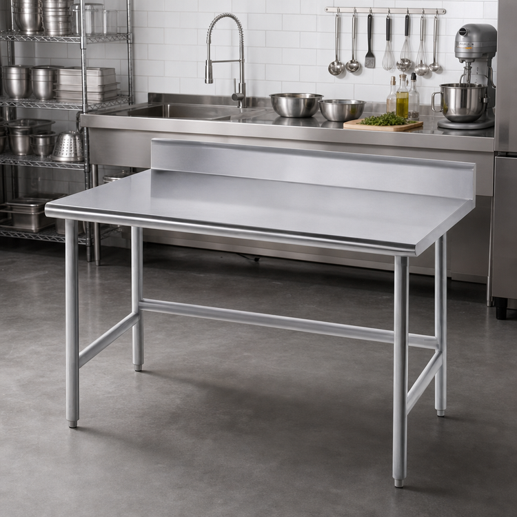 Product image #2 for 72" x 24" 14 Gauge 304 Stainless Steel Work Table with 5" Backsplash and Open Base