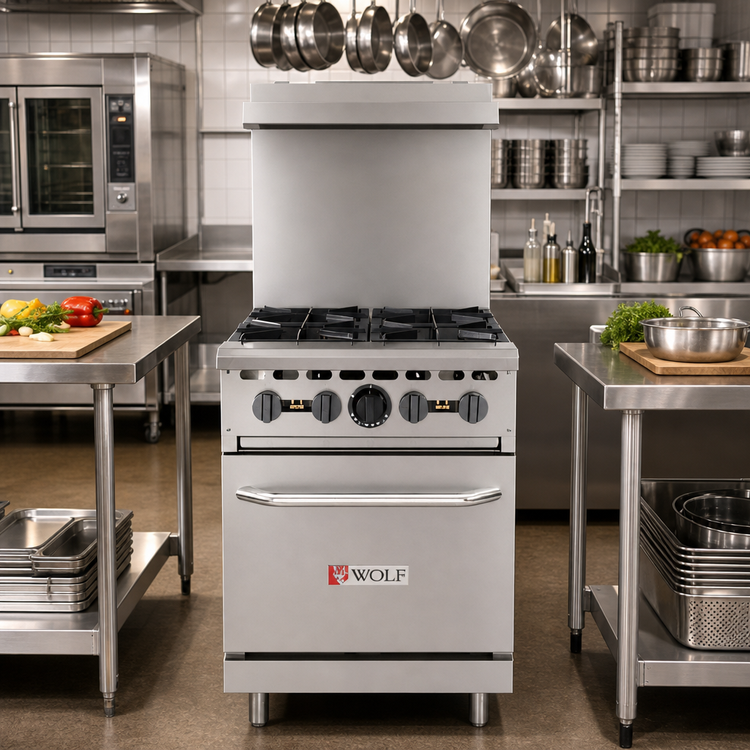 Product image #3 for Wolf WX Series 24-Inch Stainless Steel 4-Burner Natural Gas Restaurant Range with Oven Base