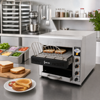 Thumbnail image #2 for Omcan USA 11385 Stainless Steel Horizontal Conveyor Toaster, 1.5-Inch Opening, 300 Slices/Hour, Variable Speed, Adjustable Heat, 120V