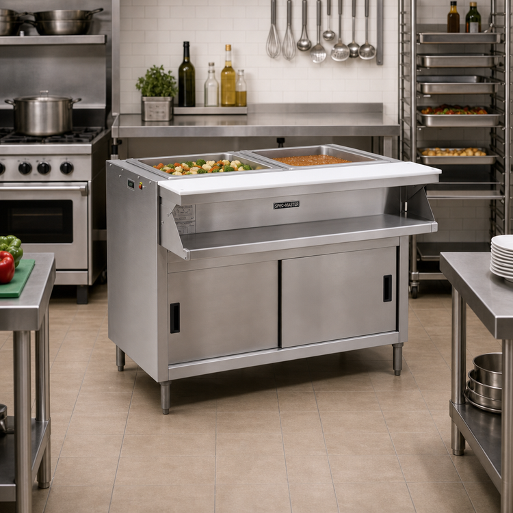 Product image #2 for Spec-Master Sealed Well Electric Hot Food Table with Sliding Doors, 2 Wells, 33 Inch Wide, 120V